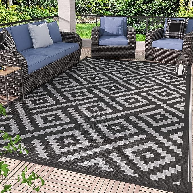 GENIMO Outdoor Rug for Patio, 9 x 12 Waterproof Reversible Plastic Camping Rug