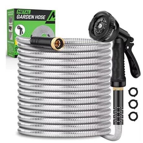 Keboe 50 ft Heavy Duty Stainless Steel Garden Hose with 10-Function Nozzle