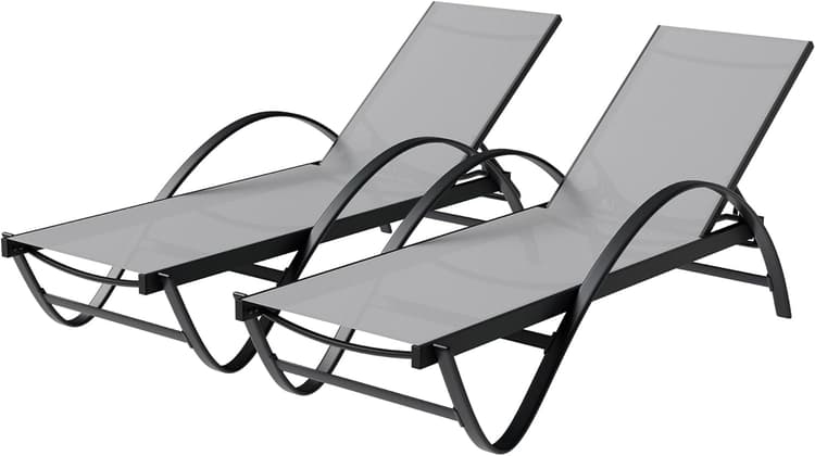 Shintenchi 2 PCS Outdoor Chaise Lounges Chair with Wheels