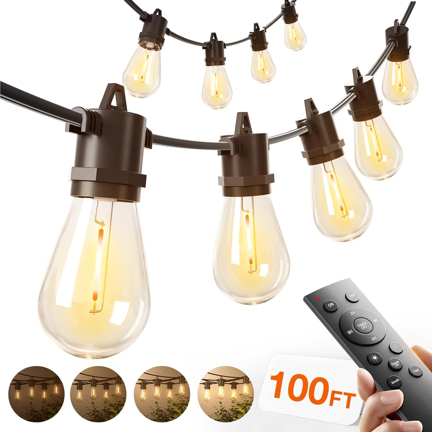addlon 100FT LED Outdoor String Lights with Remote