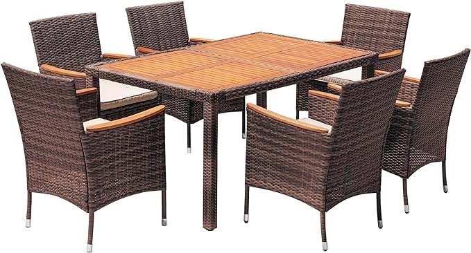 Devoko Dining 7 PCS Patio Conversation Set with Acacia Wood Table Top